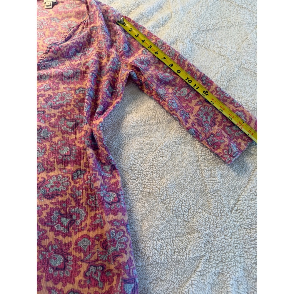 J. Crew Pink Purple Floral Paisley V-Neck Tunic Top 3/4 Sleeve Size M - Picture 5 of 5